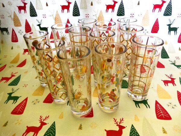 Set of Twelve Decorated Gilded Shot Glasses