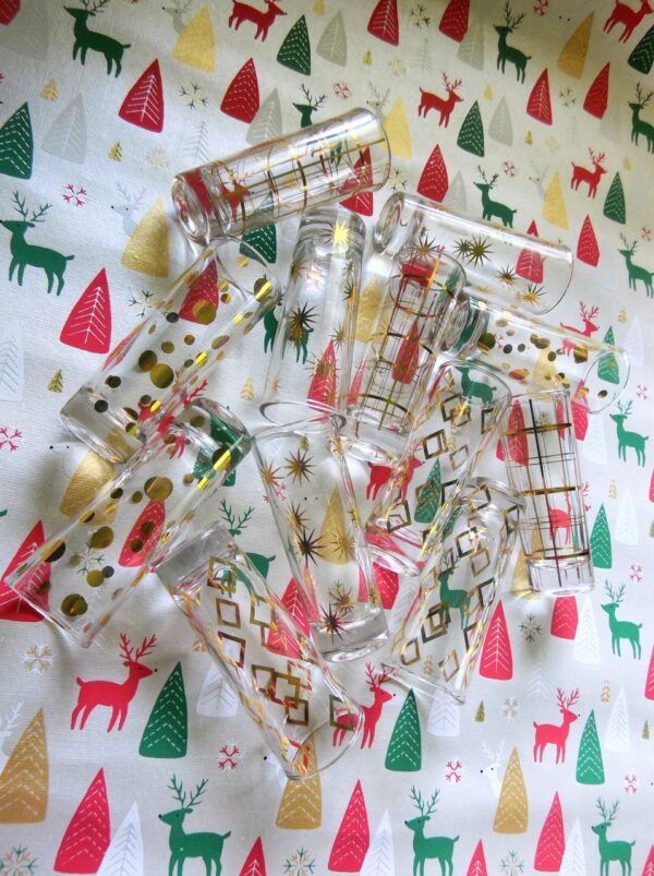 Set of Gilded Shot Glasses, Festive and Celebratory Pattern