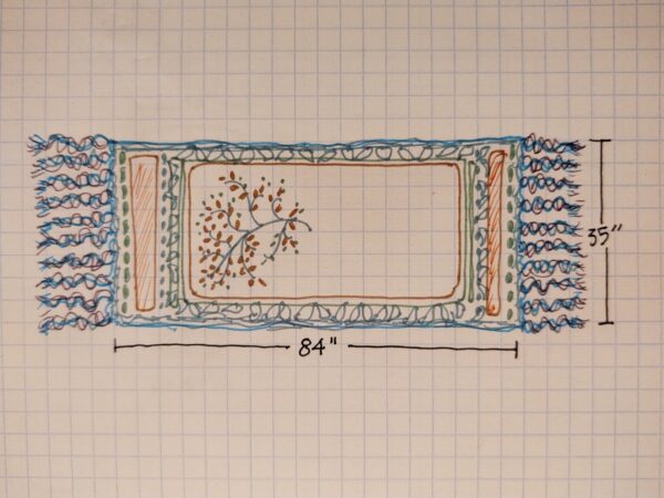 Dimensions and sketch of Pure Yak Wool Handloomed Shawl