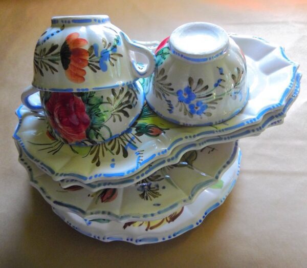 Set of Cups and Plates with Rose and Tulip Colorful Print