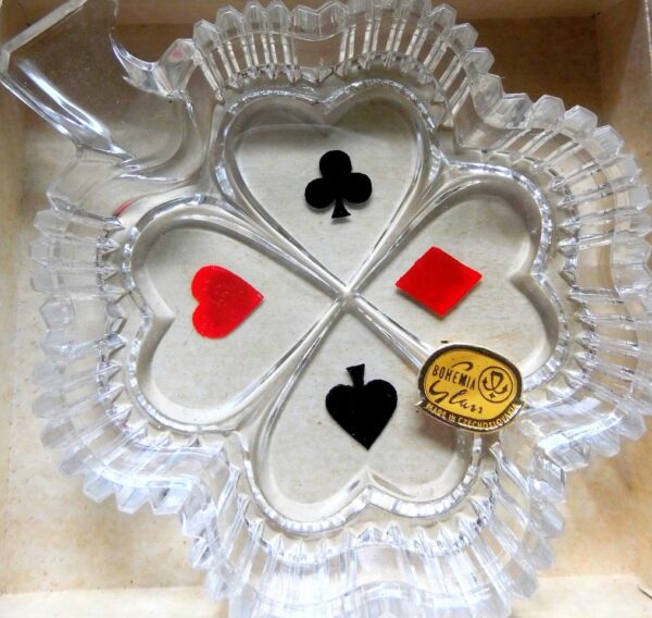 Crystal Game Night Ashtray Set with Print of Cards Symbols