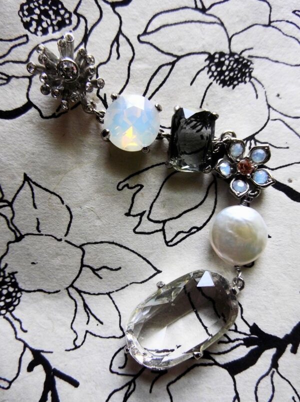 Badgley Mischka Earrings, Flowers, Crystals, Mother of Pearl