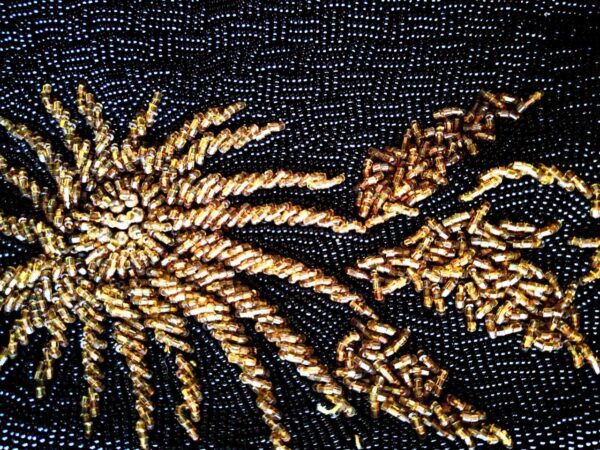 Beaded Golden Sunburnt Motif and Black Basket Weave