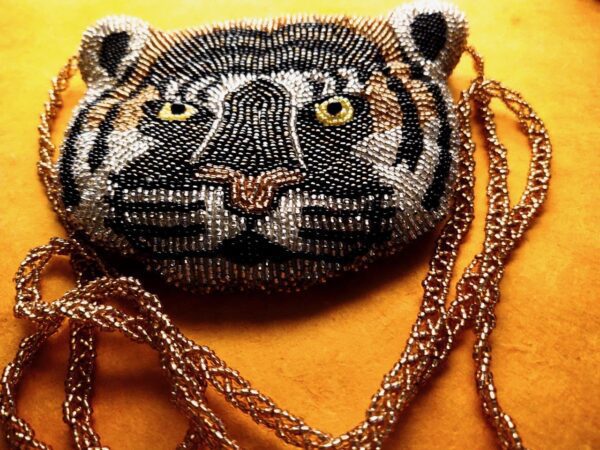 Small Lipstick Purse with Strap Drop and Tiger Face