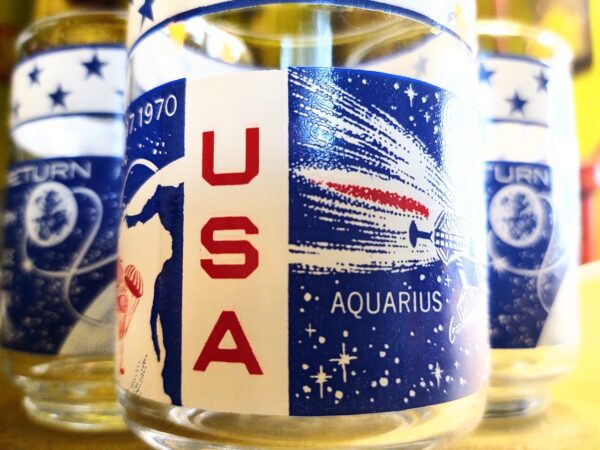 Blue Colored Aquarius Apollo 13 Juice Glasses, USA