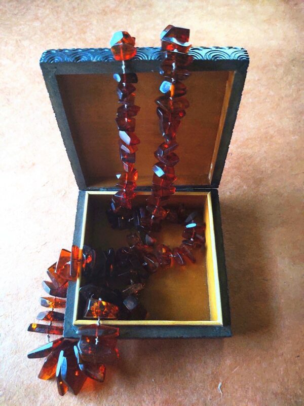 Baltic Amber Necklace in Carved Bird Box