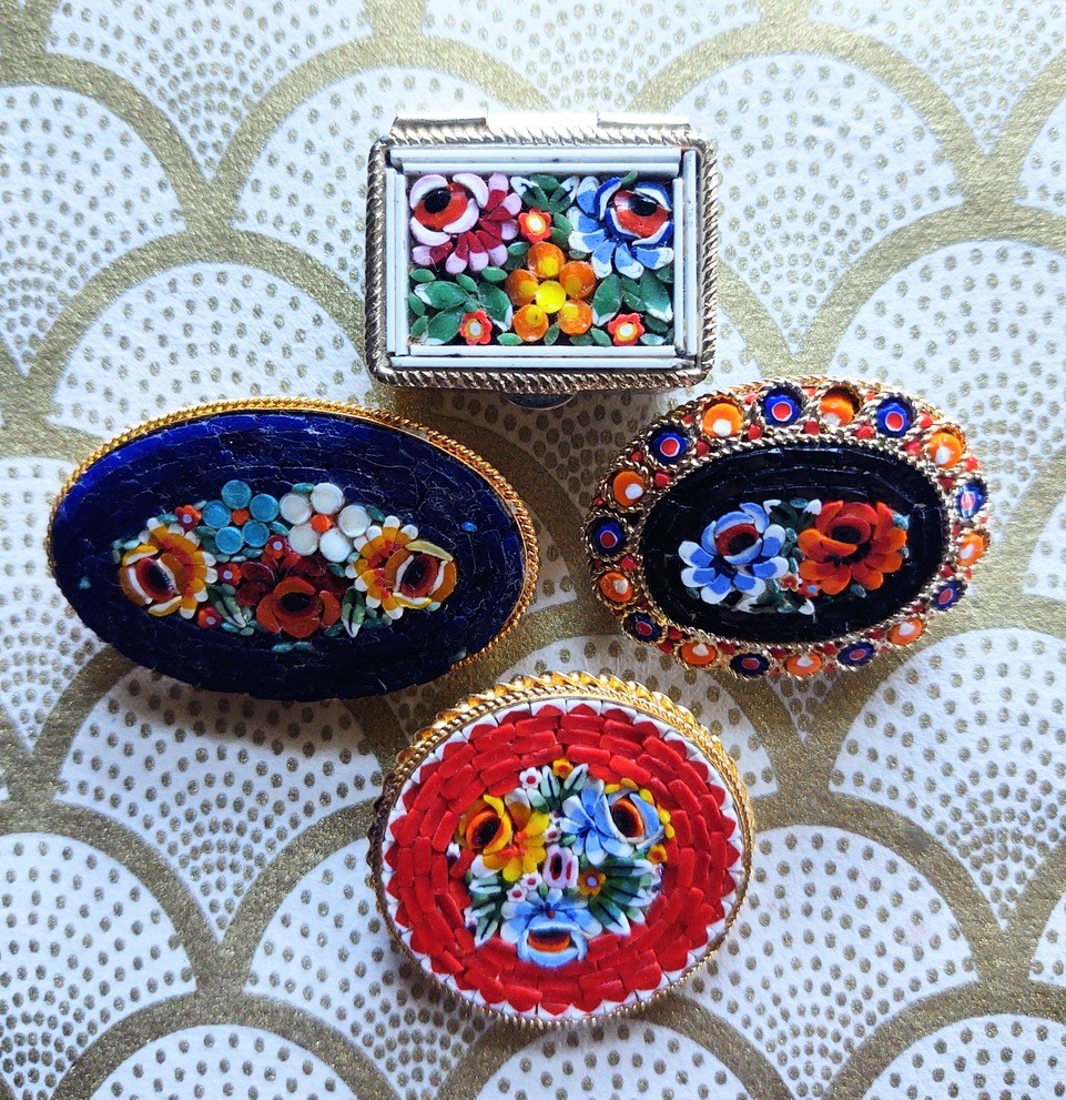 Micro Mosaic Collection, Navy Oval, Circles, and Pill box