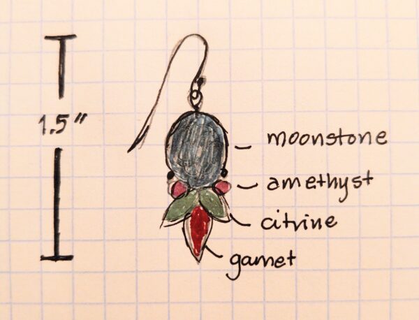 Sketch for Size and Elements of Bejeweled Earrings